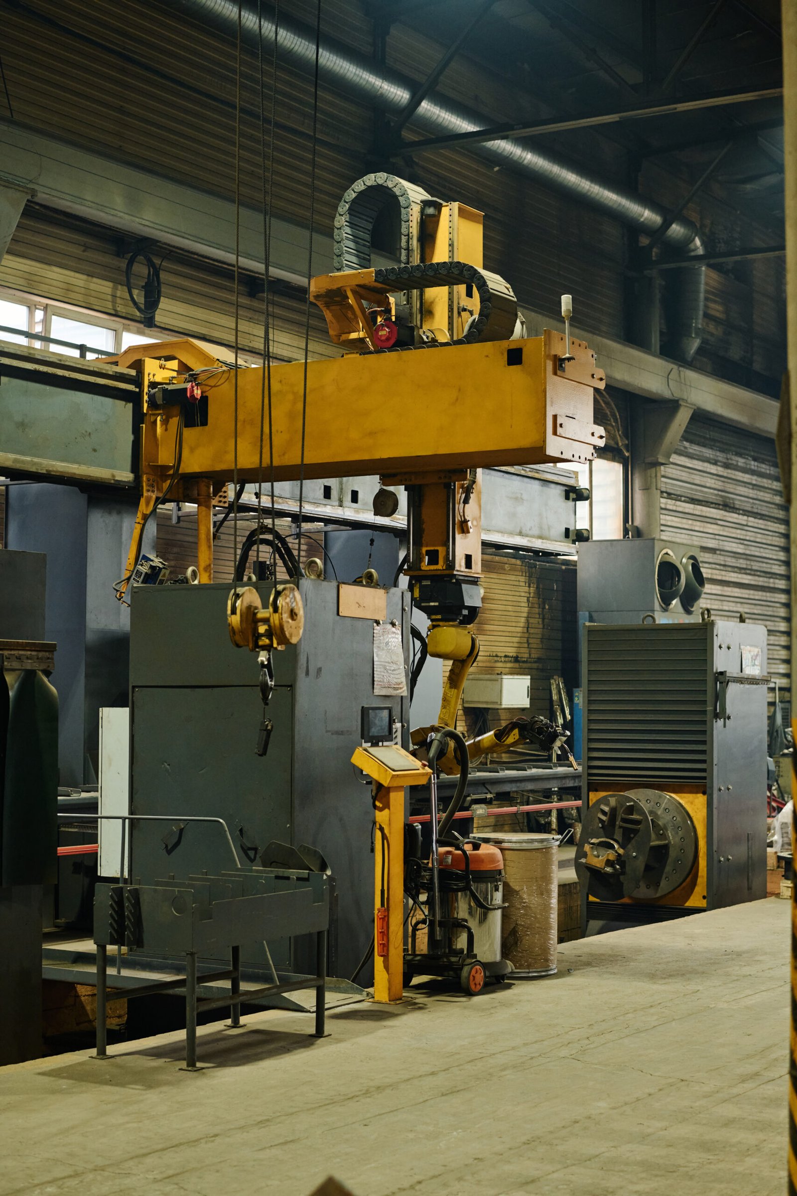 industrial workshop featuring heavy machinery and equipment